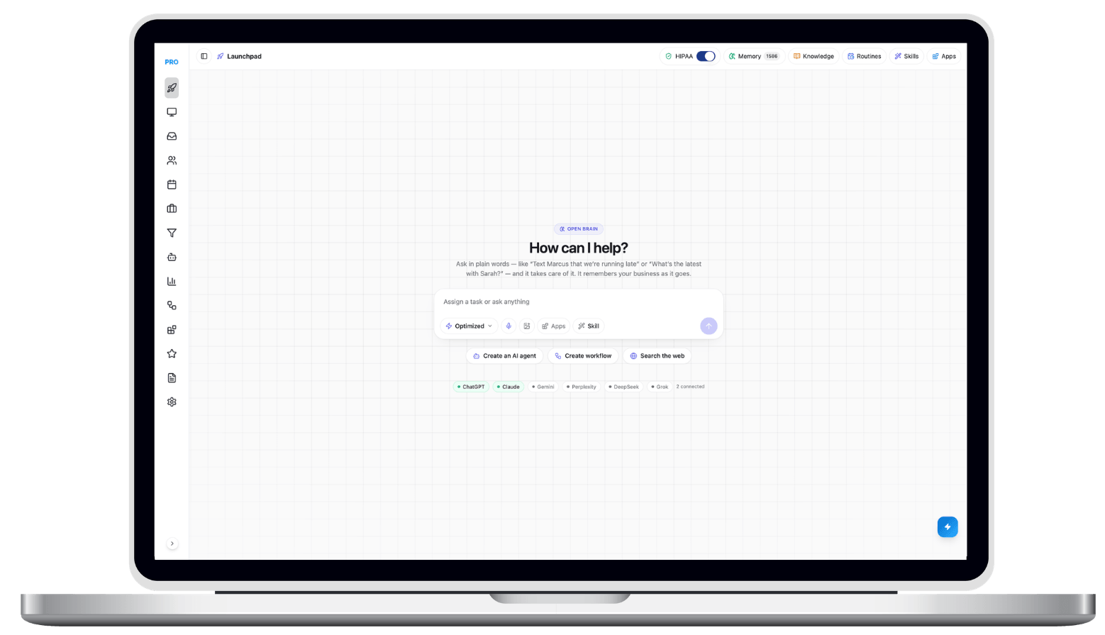 Centerfy's Launchpad: ask the AI in plain words to run your CRM